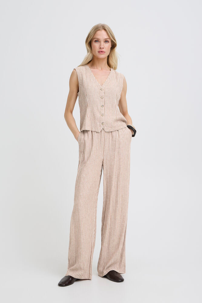Pantalón Fluido de Rayas con Cintura Elástica y Lazada