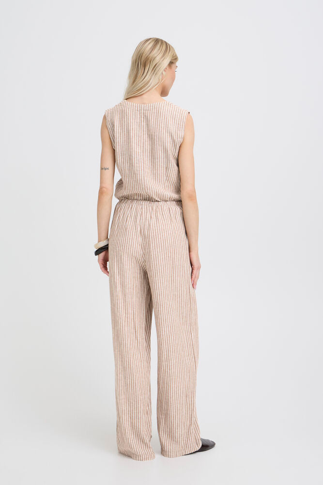 Pantalón Fluido de Rayas con Cintura Elástica y Lazada