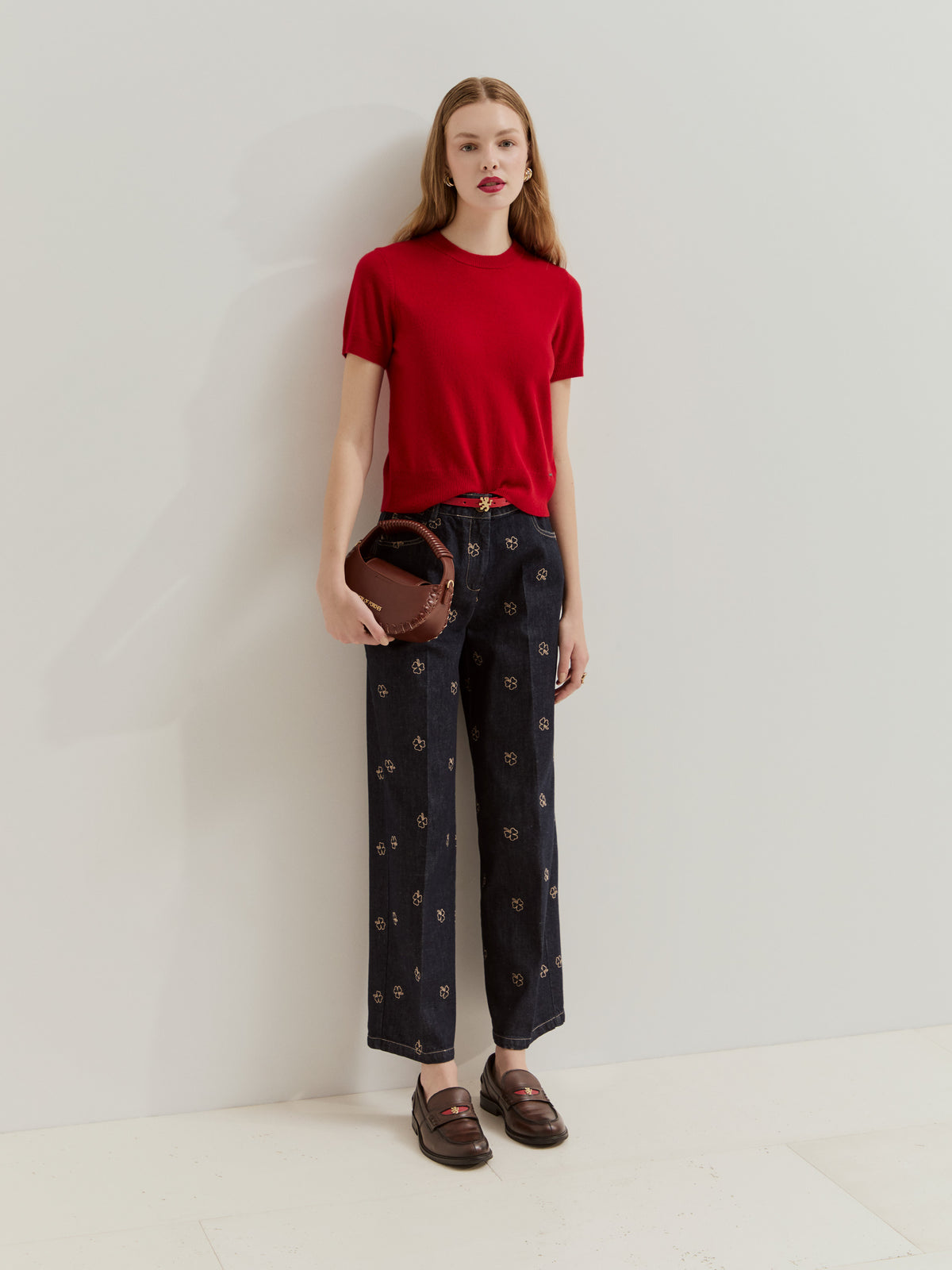 Pantalón Vaquero Ancho con Tréboles