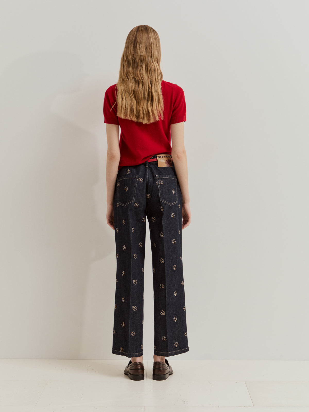 Pantalón Vaquero Ancho con Tréboles