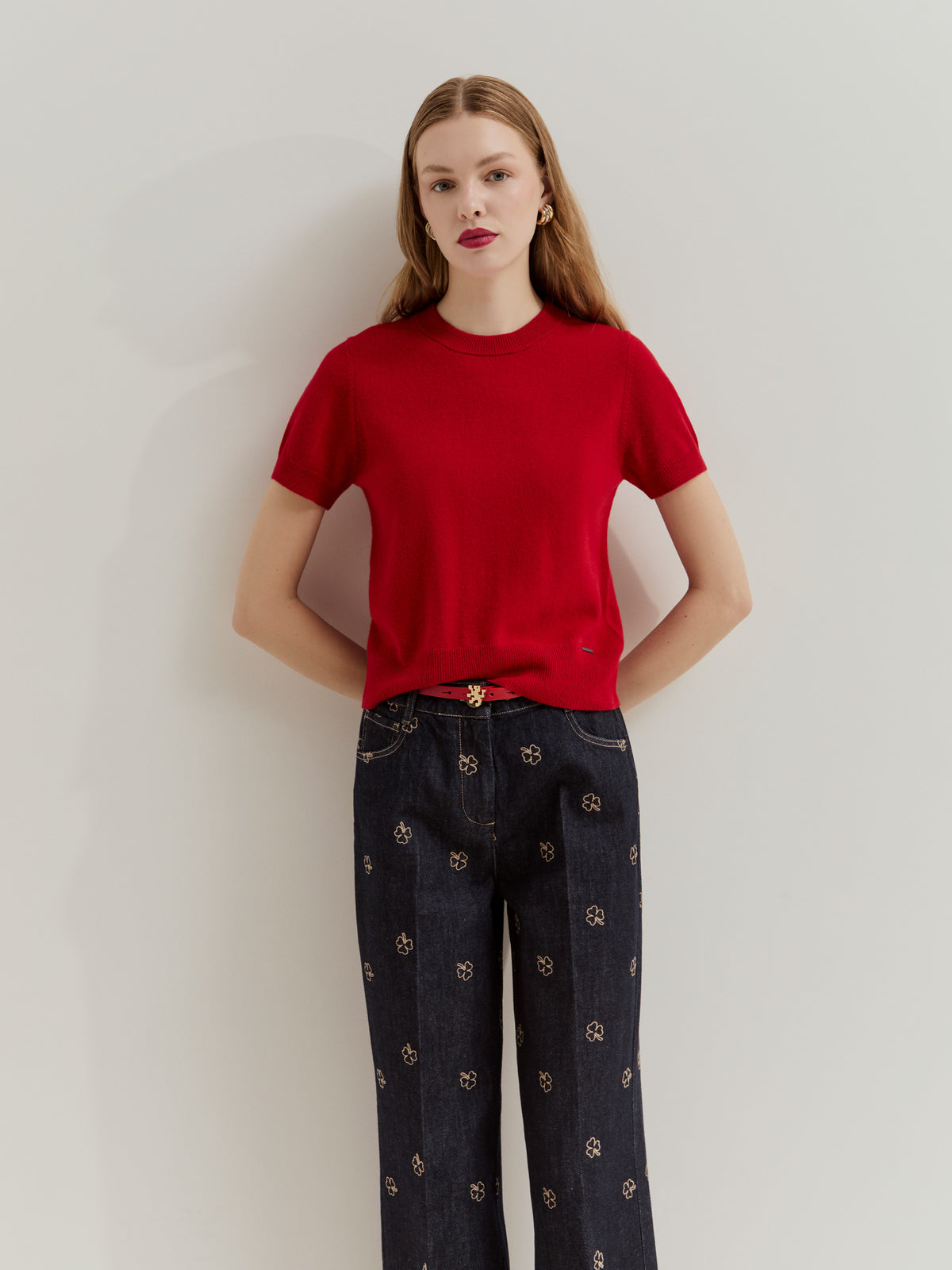 Pantalón Vaquero Ancho con Tréboles