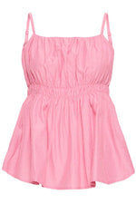 Top rosa de rayas con tirantes y frunce