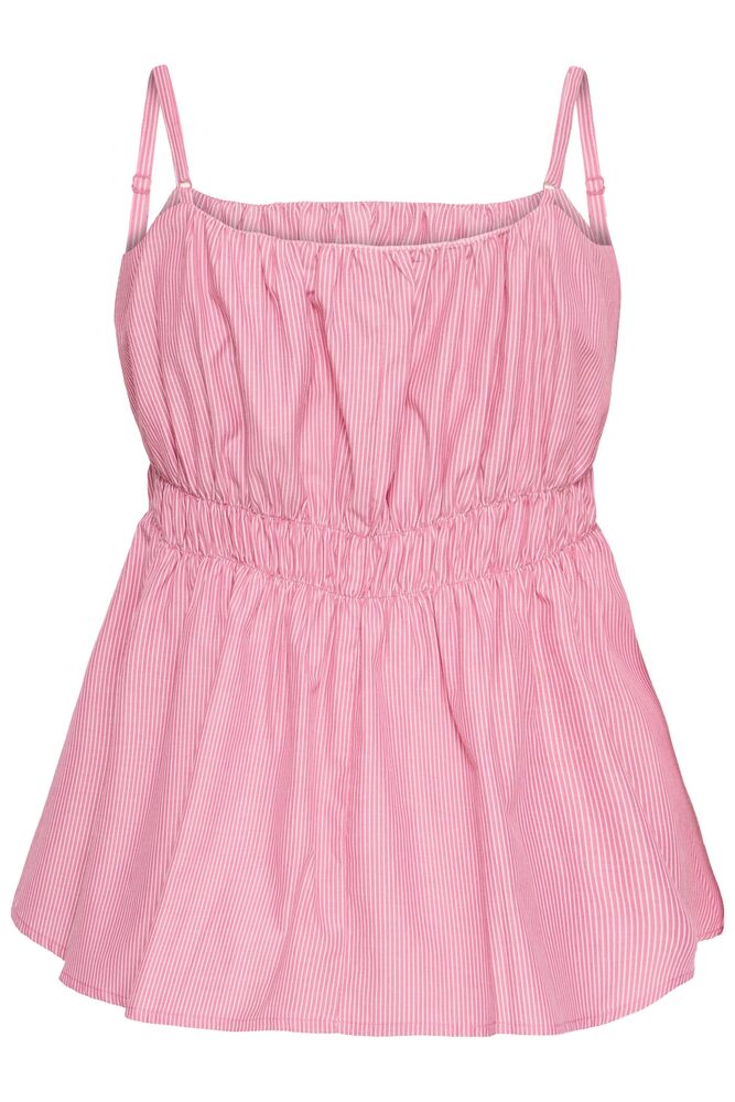 Top rosa de rayas con tirantes y frunce