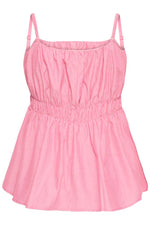 Top rosa de rayas con tirantes y frunce