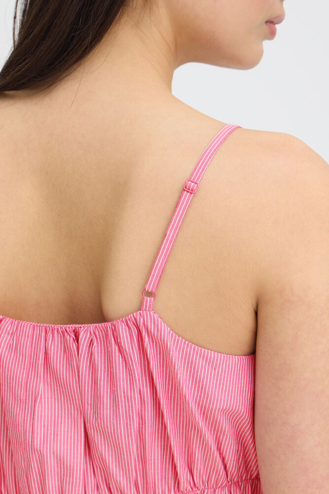 Top rosa de rayas con tirantes y frunce