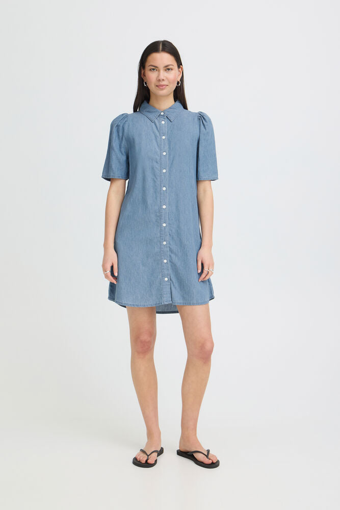 Vestido Camisero Denim de Manga Corta