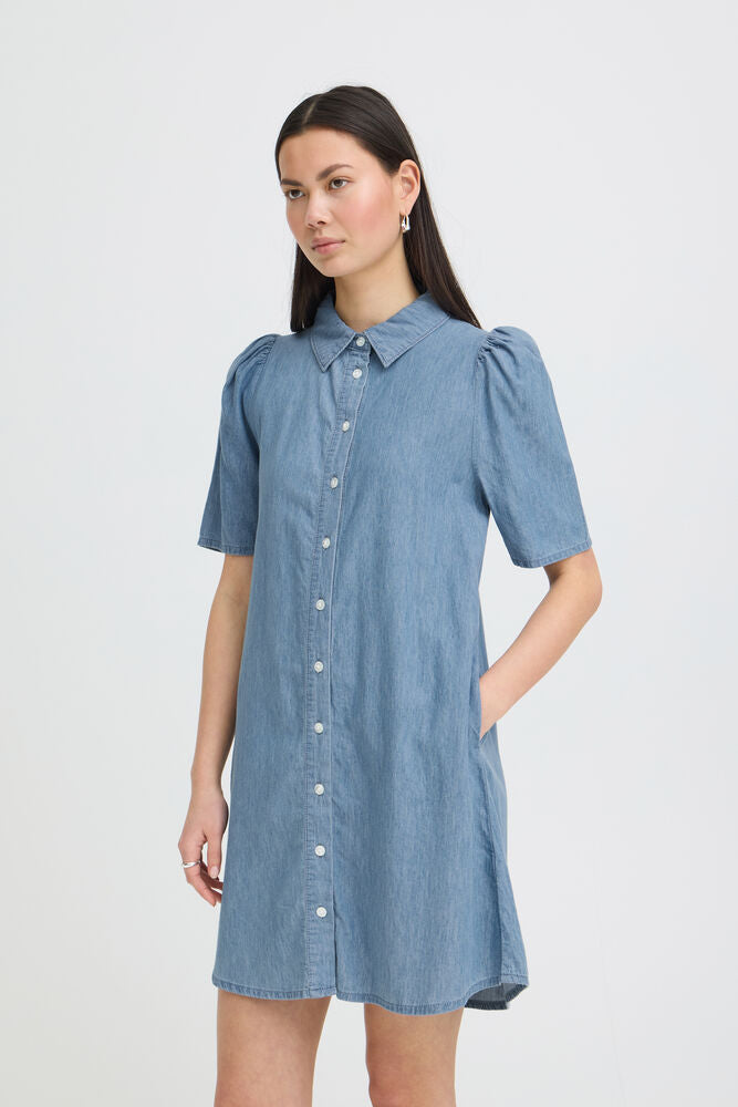 Vestido Camisero Denim de Manga Corta