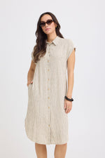 Vestido Camisero Midi Rayas en Tono Natural