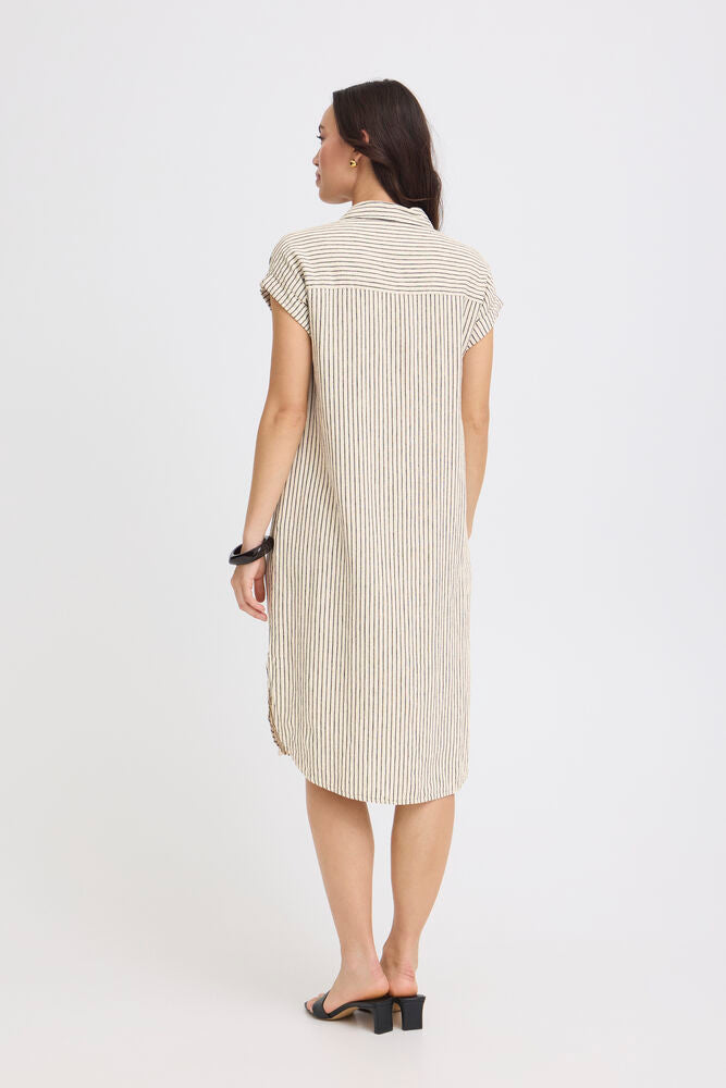Vestido Camisero Midi Rayas en Tono Natural