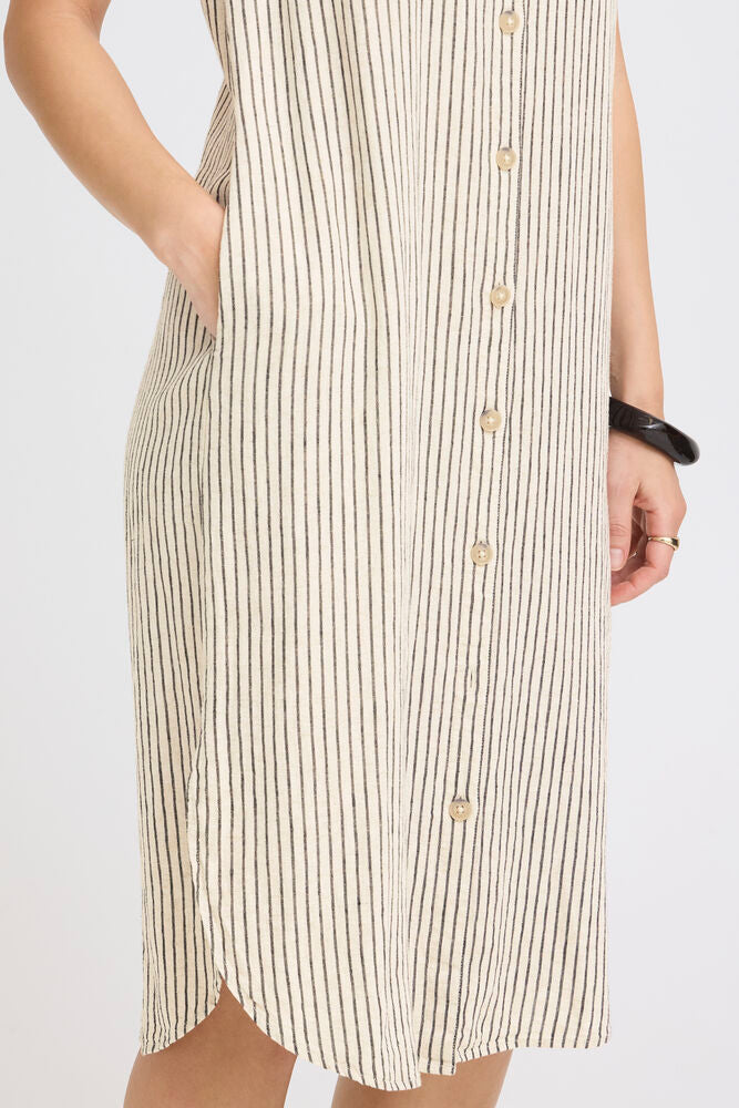 Vestido Camisero Midi Rayas en Tono Natural