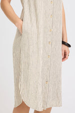 Vestido Camisero Midi Rayas en Tono Natural