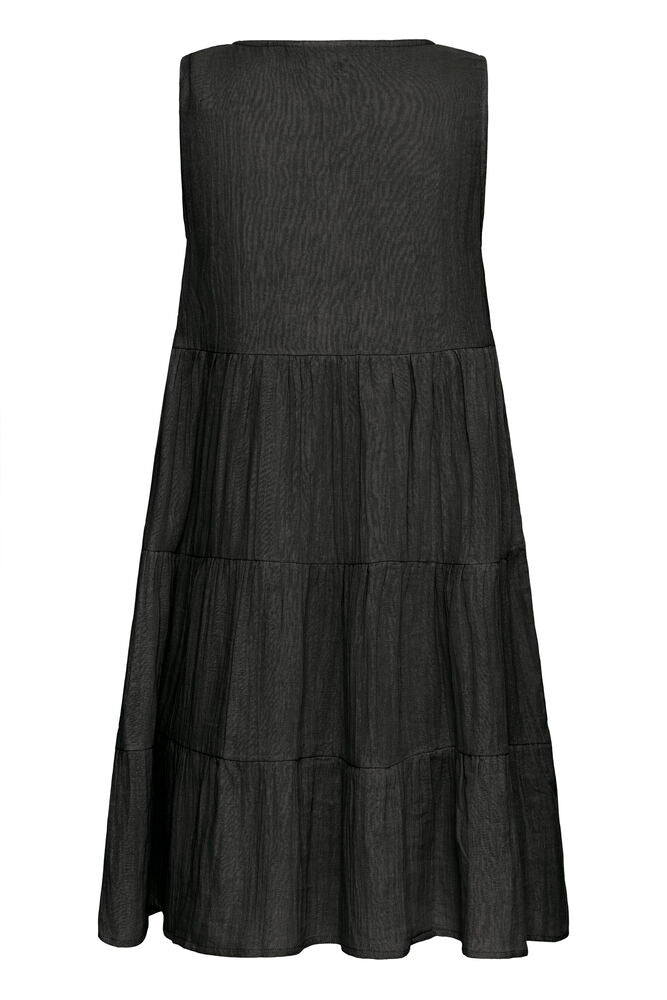 Vestido corto sin mangas con volantes y botones