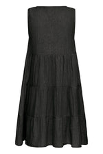 Vestido corto sin mangas con volantes y botones