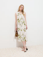 Vestido Midi con Estampado Floral y Escote en V