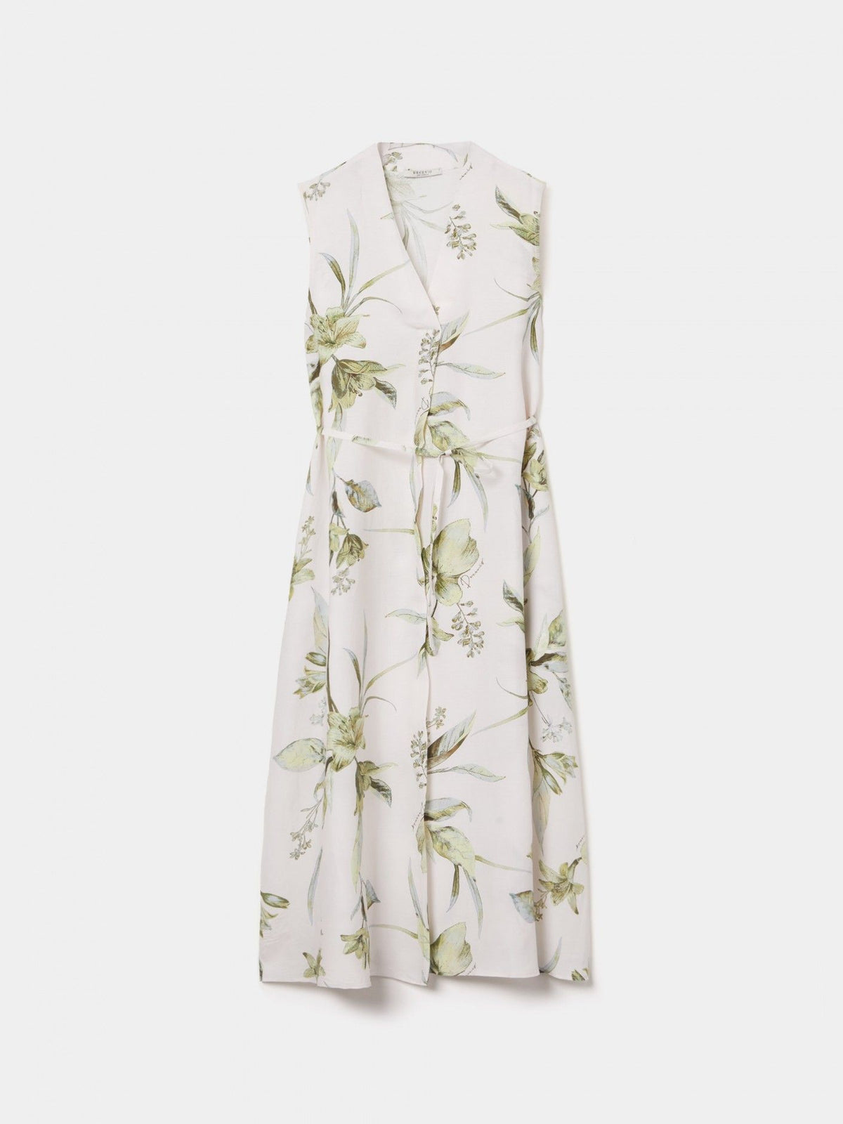 Vestido Midi con Estampado Floral y Escote en V