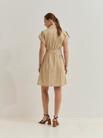 Vestido de Gabardina Midi con Cinturón y Tablas