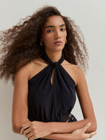 Vestido Escote Halter Largo Azul Marino