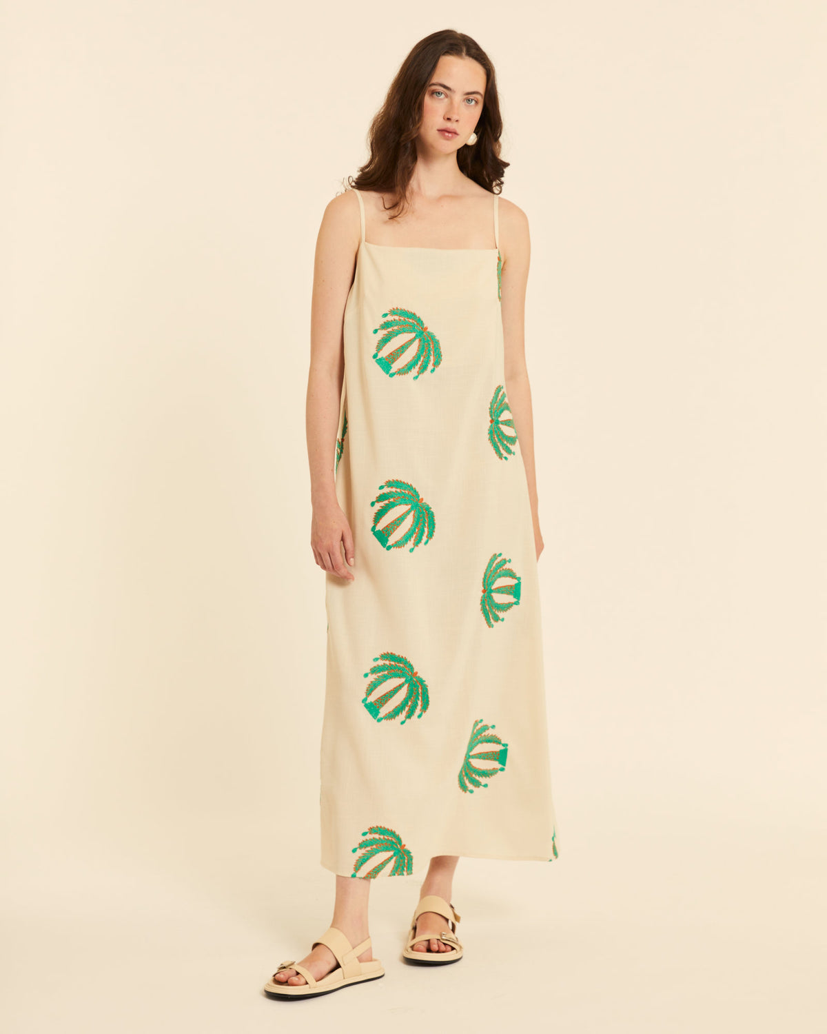 Vestido de Tirantes con Estampado Palmeras