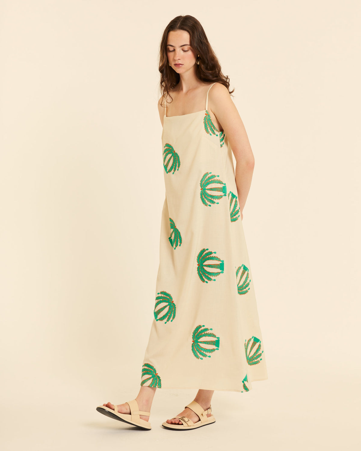Vestido de Tirantes con Estampado Palmeras