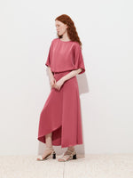 Vestido Largo Satinado Tono Rosa con Cintura Elástica