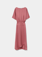 Vestido Largo Satinado Tono Rosa con Cintura Elástica