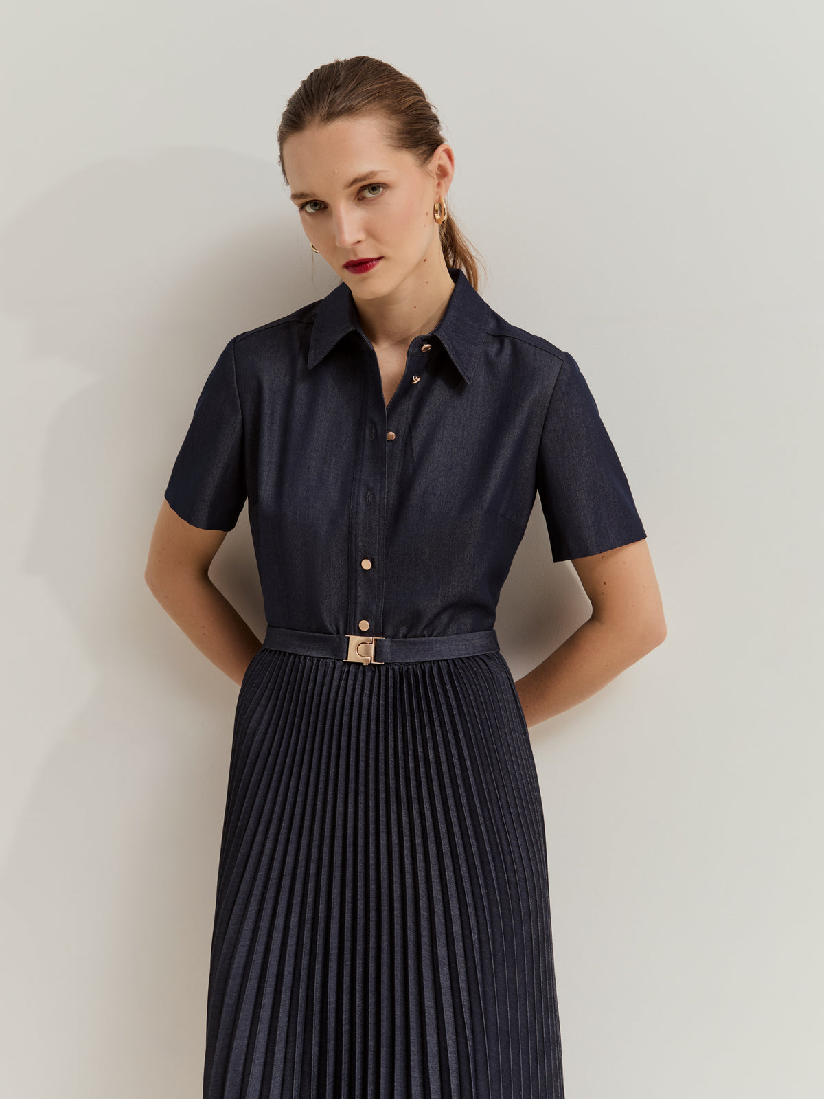 Vestido Denim Midi Plisado