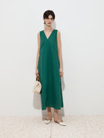 Vestido Lino sin Mangas con Escote en V