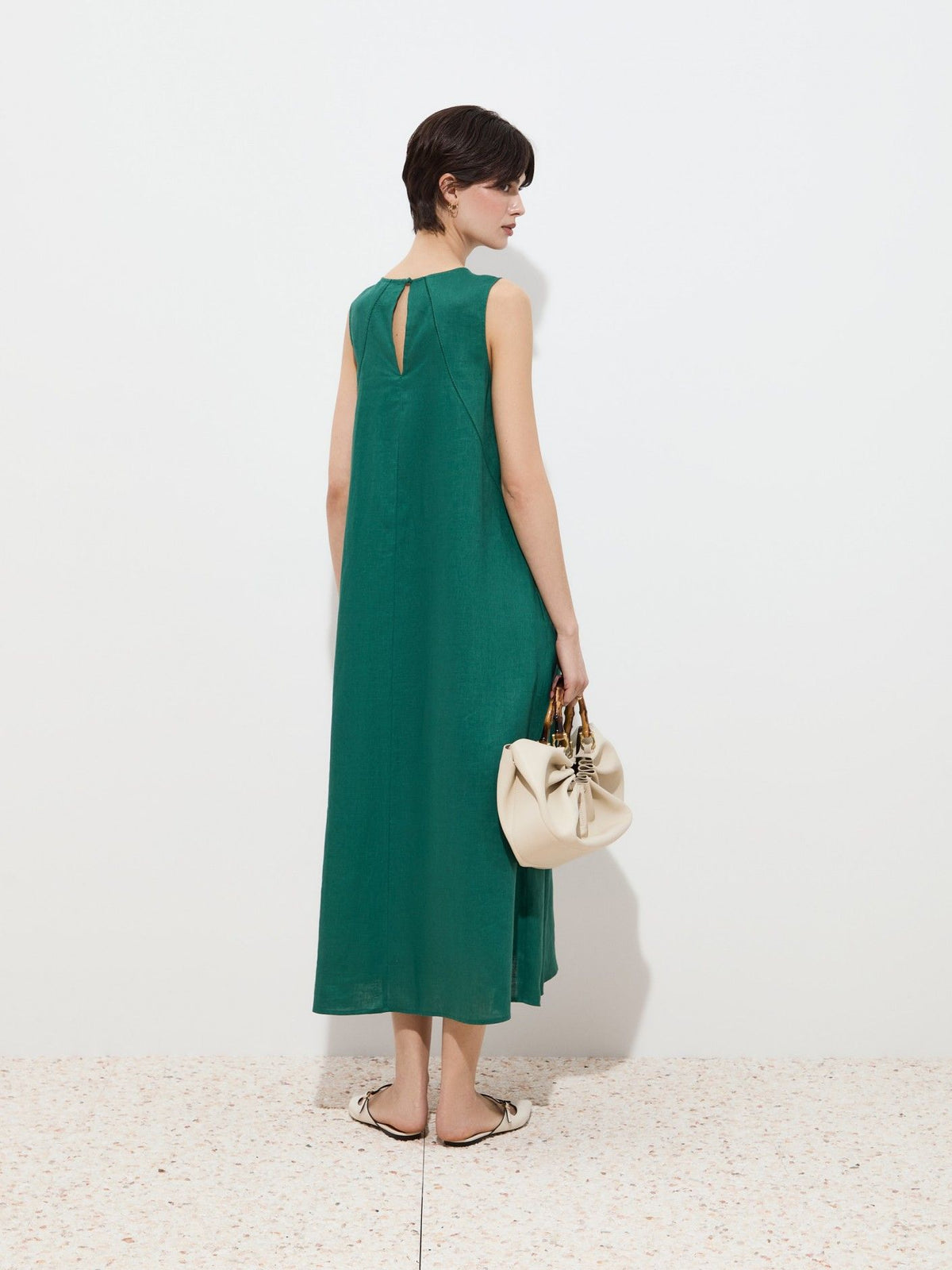 Vestido Lino sin Mangas con Escote en V