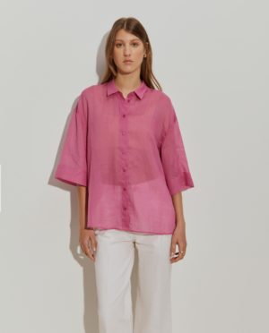 Camisa oversize de Ramio de Manga Corta | Lion of Porches
