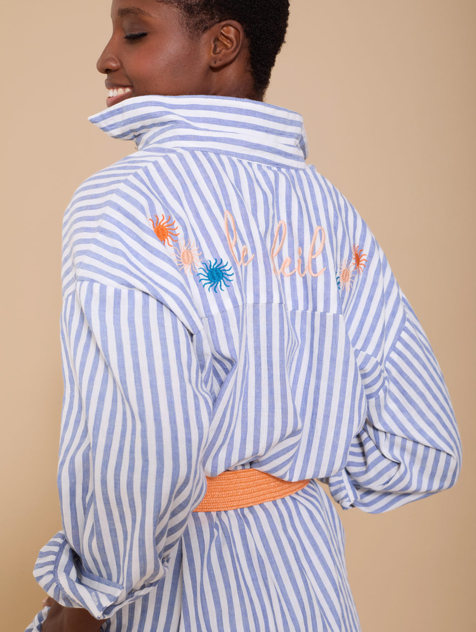 Camisa con Bordado "Le soleil" Azul