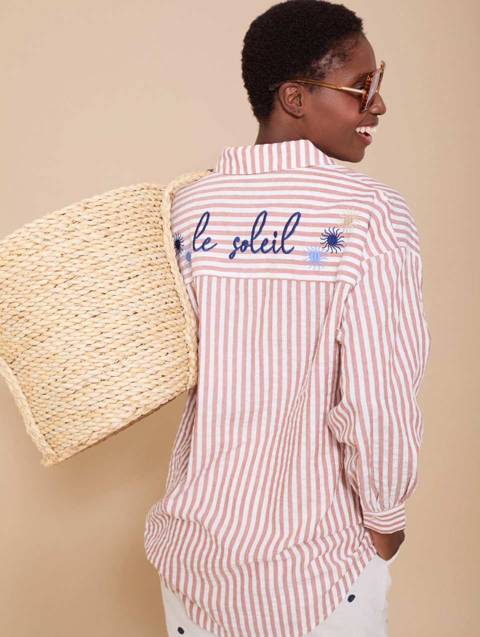 Camisa con Bordado "Le soleil" Naranja