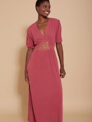Vestido Largo con Fajín de Lentejuelas