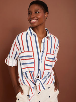 Camisa Oversize de Rayas Azul y Rojas