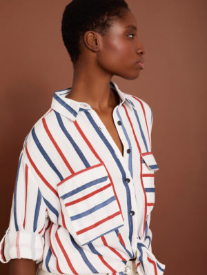 Camisa Oversize de Rayas Azul y Rojas