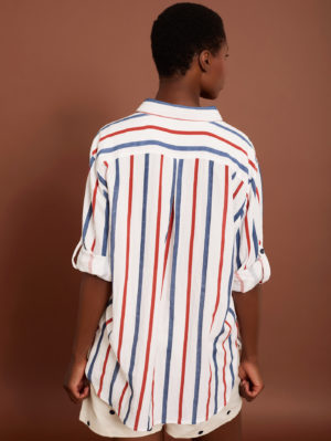 Camisa Oversize de Rayas Azul y Rojas