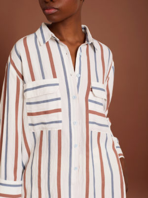 Camisa Oversize de Rayas Celeste y Naranjas