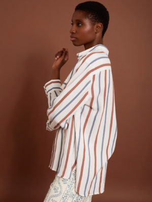 Camisa Oversize de Rayas Celeste y Naranjas