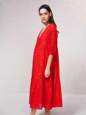 Vestido Midi con Bordado Inglés