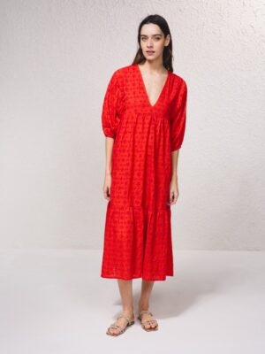 Vestido Midi con Bordado Inglés