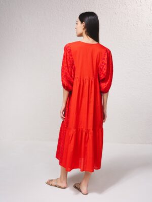 Vestido Midi con Bordado Inglés