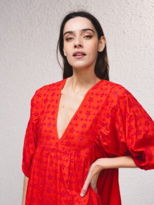 Vestido Midi con Bordado Inglés