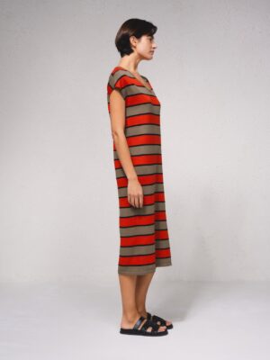 Vestido Rayas Naranja y Verde