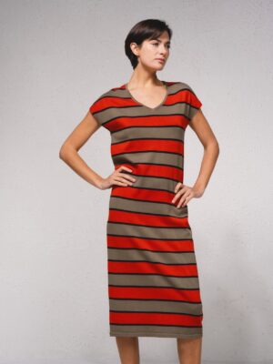 Vestido Rayas Naranja y Verde