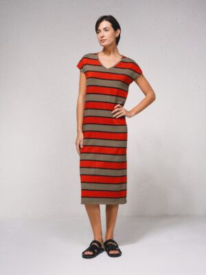 Vestido Rayas Naranja y Verde