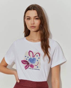 Camiseta Algodón Estampada Blanca | Lion of Porches