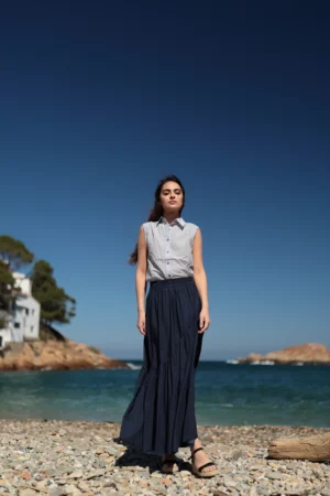 Falda Denim Larga Volante