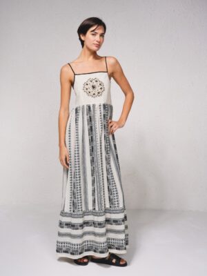 Vestido Boho Negro/Beige